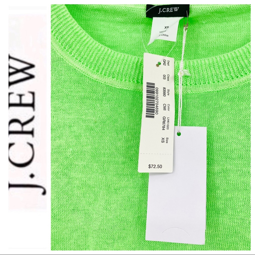 💕 J. Crew Bright Green 3/4 Sleeve Linen Top - Picture 6 of 9